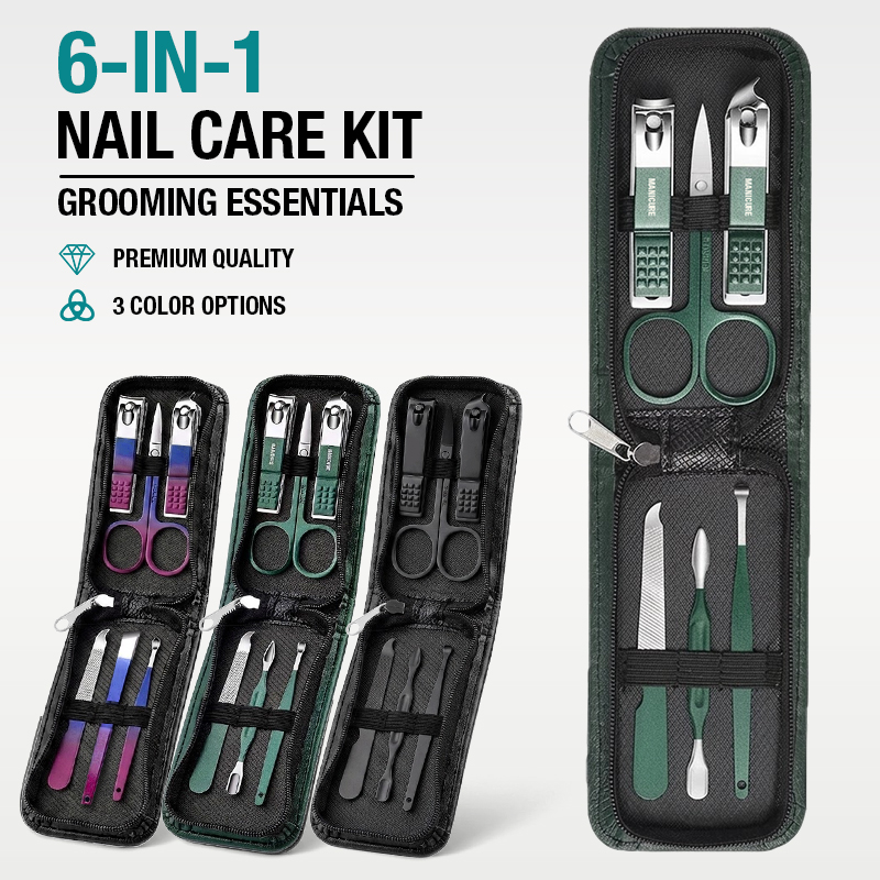 Mens Grooming Travel Kit - Set Gunting Kuku Portabel 6-IN-1, Perlengkapan