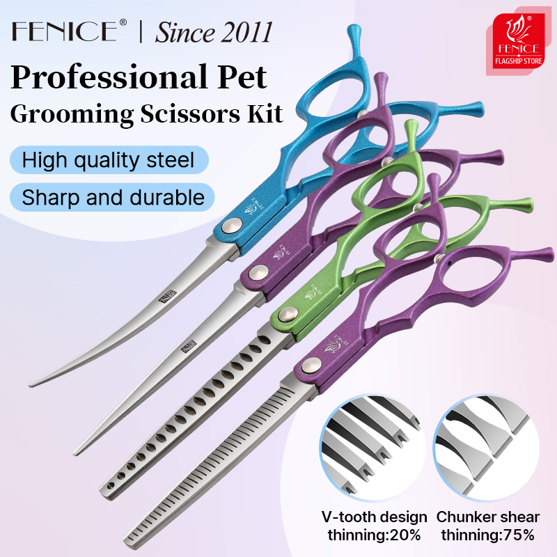 Grooming Scissors - Fenice gunting Sasak lurus melengkung, Kit